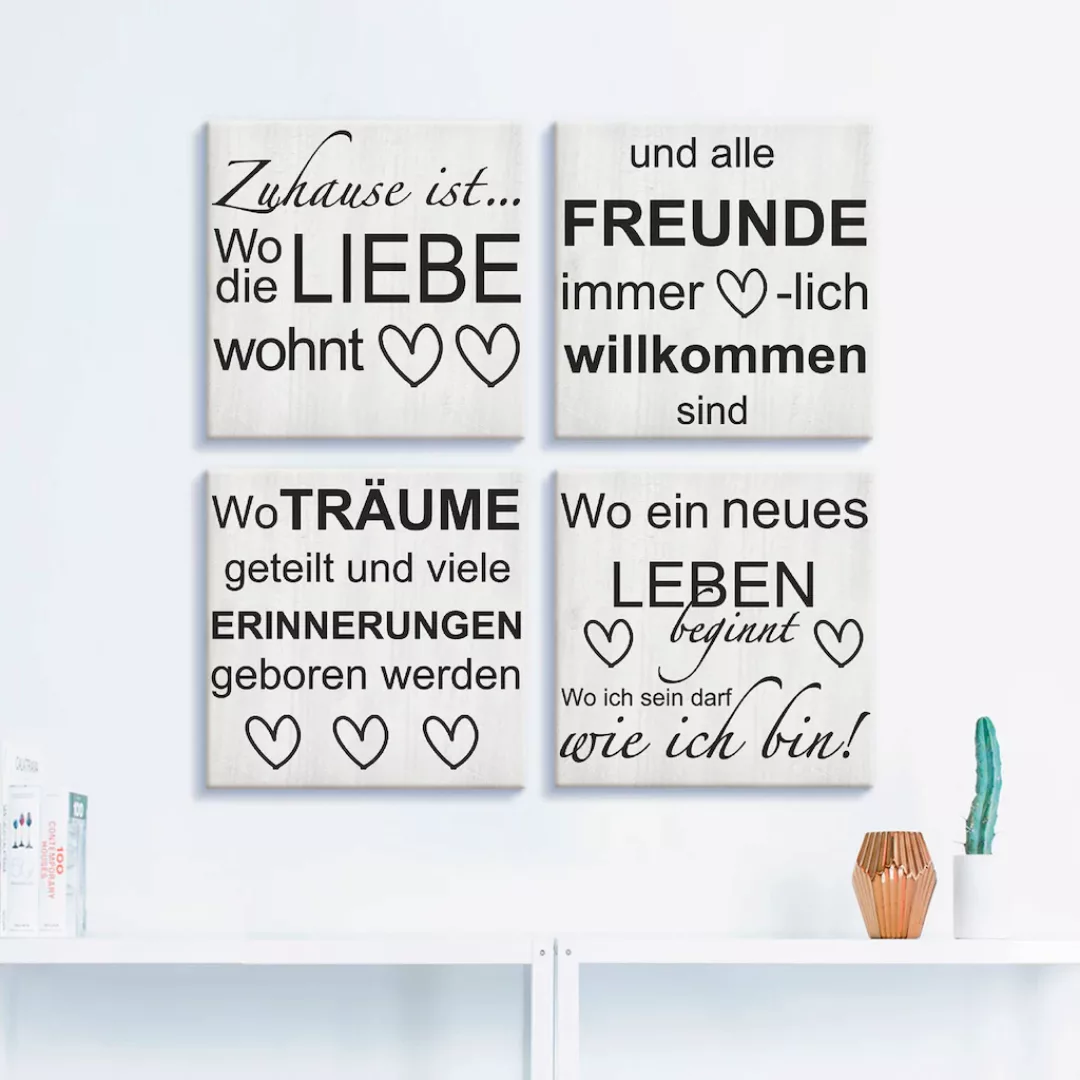 Artland Leinwandbild »Wo die Liebe wohnt 1-4«, Sprüche & Texte, (4 St.), 4e günstig online kaufen