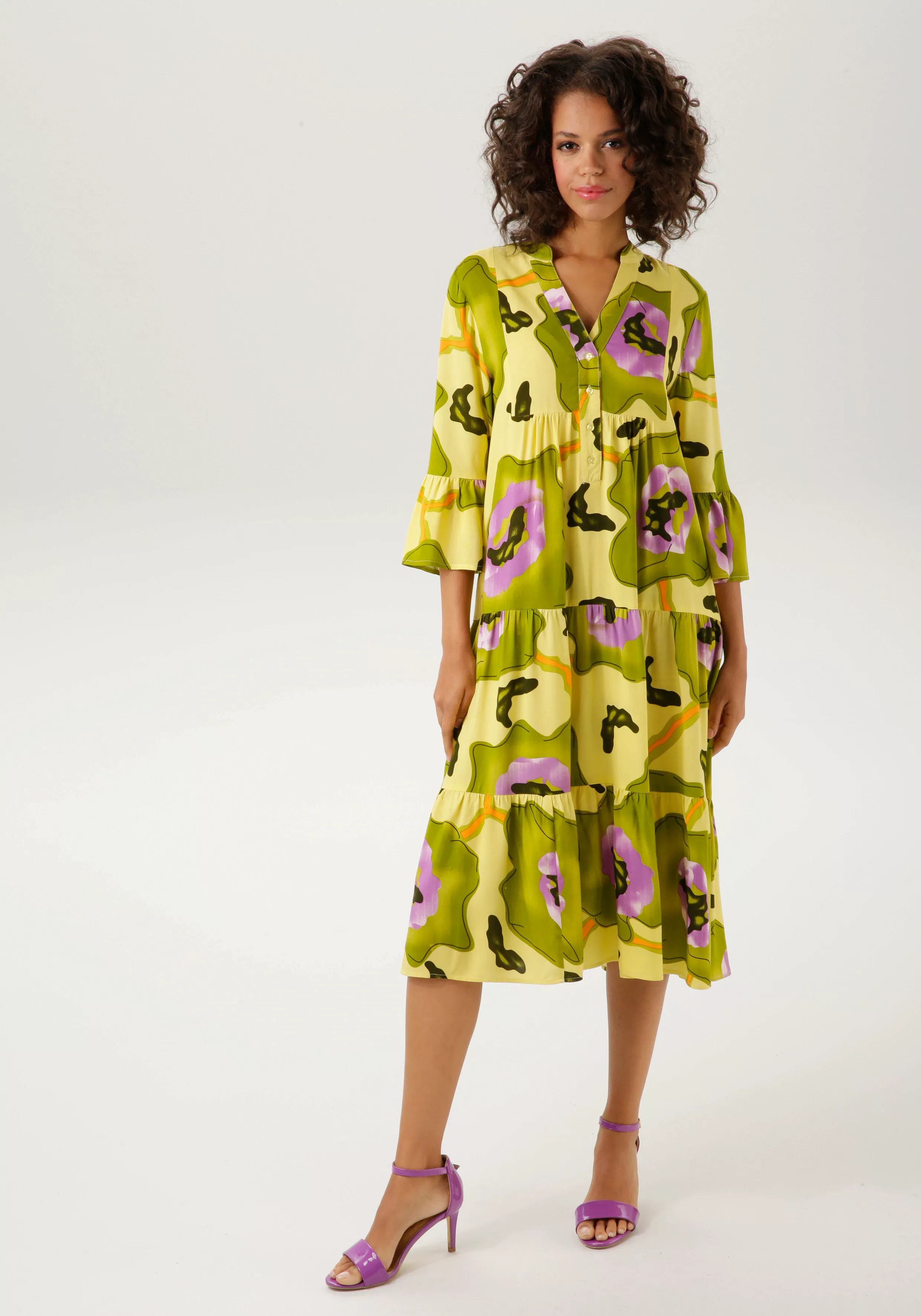 Aniston CASUAL Blusenkleid, mit großflächigem, graphischem Blumendruck günstig online kaufen