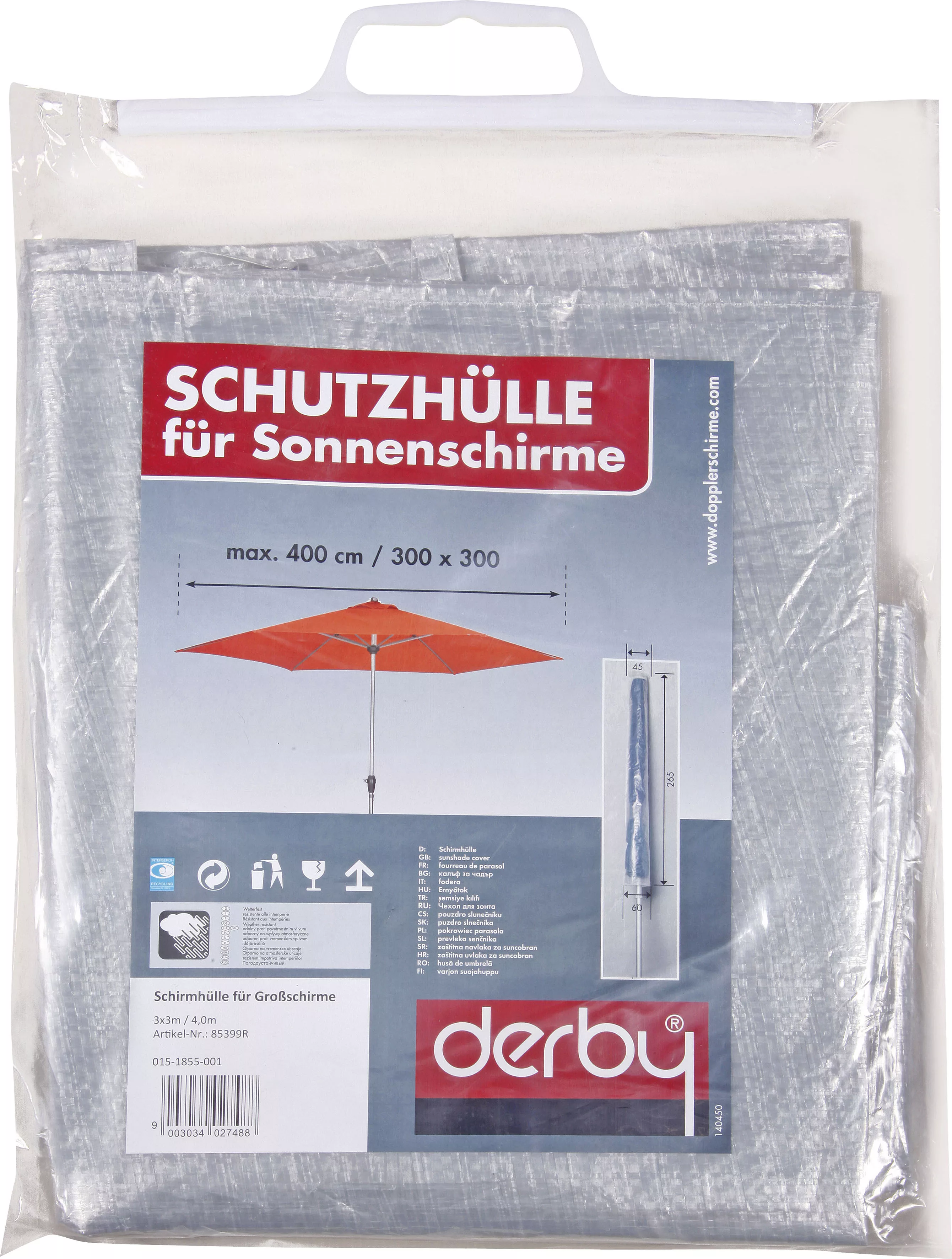 Doppler Derby Schirmhülle Basic bis Ø 400 cm und 300 cm x 300 cm Hellgrau günstig online kaufen