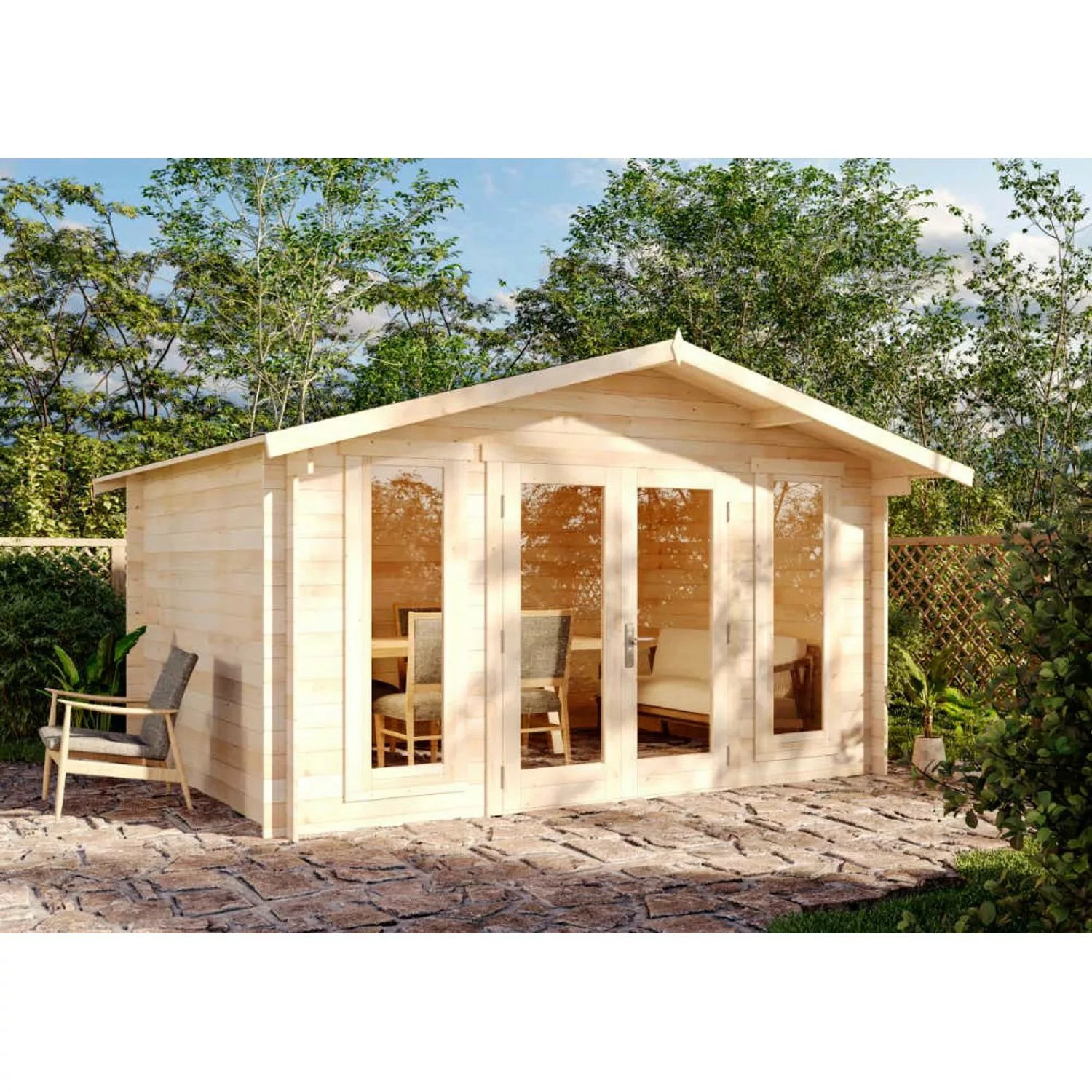 Alpholz Gartenhaus Mirko Modern Unbehandelt 380 cm x 272 cm mit 28mm Wandst günstig online kaufen