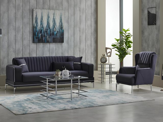 JVmoebel Sofa Couchgarnitur Dreisitzer Polstersofa Stoffsofa 2tlg Grau Sofa günstig online kaufen