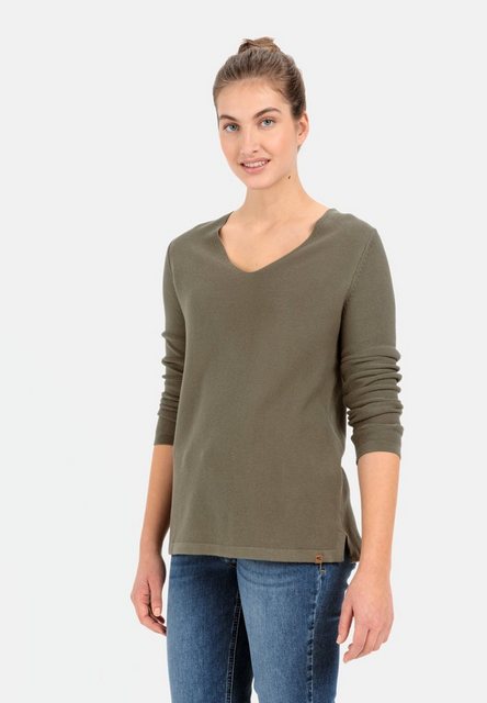 camel active Strickpullover mit V-Ausschnitt Markenlabel günstig online kaufen