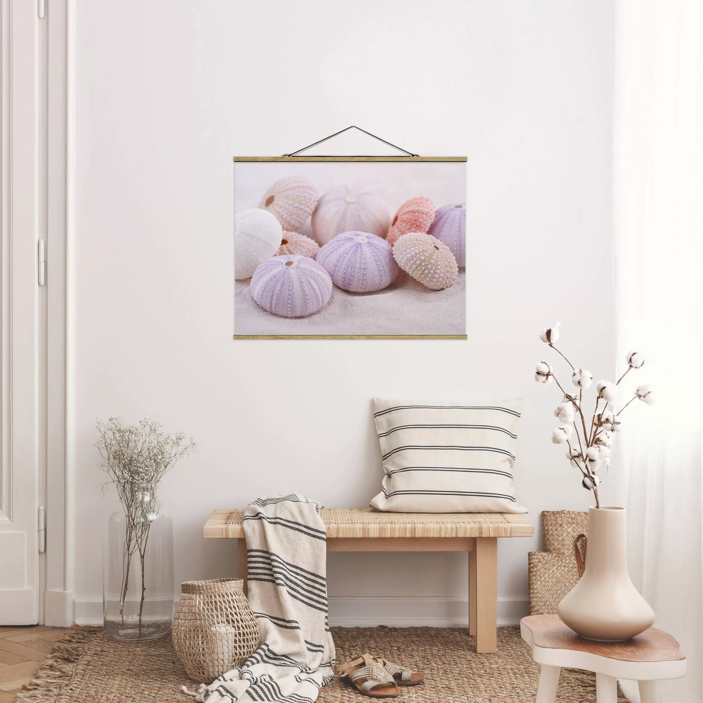 Stoffbild Tiere mit Posterleisten - Querformat Seeigel in Pastell günstig online kaufen