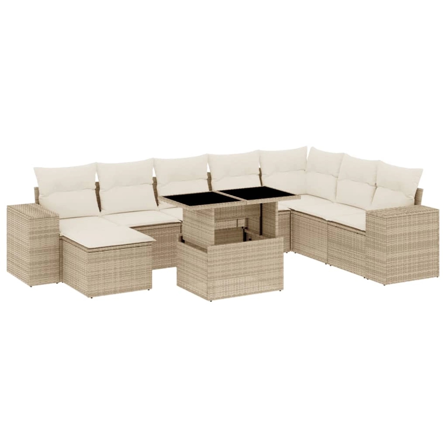 vidaXL 9-Tlg Garten-Sofagarnitur mit Kissen Beige Poly Rattan 3269358 günstig online kaufen