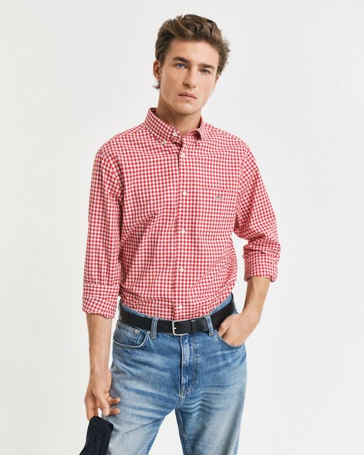 Gant Langarmhemd REG POPLIN GINGHAM SHIRT mit Logostickerei auf der Brust günstig online kaufen