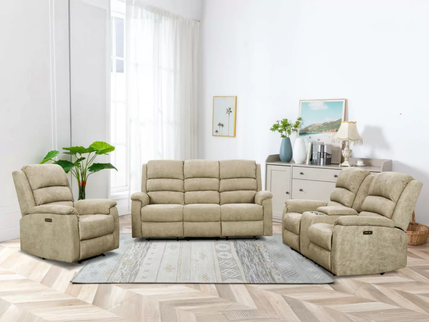 Relaxsofa elektrisch 2-Sitzer - Stoff - Taupe - NEVERS günstig online kaufen