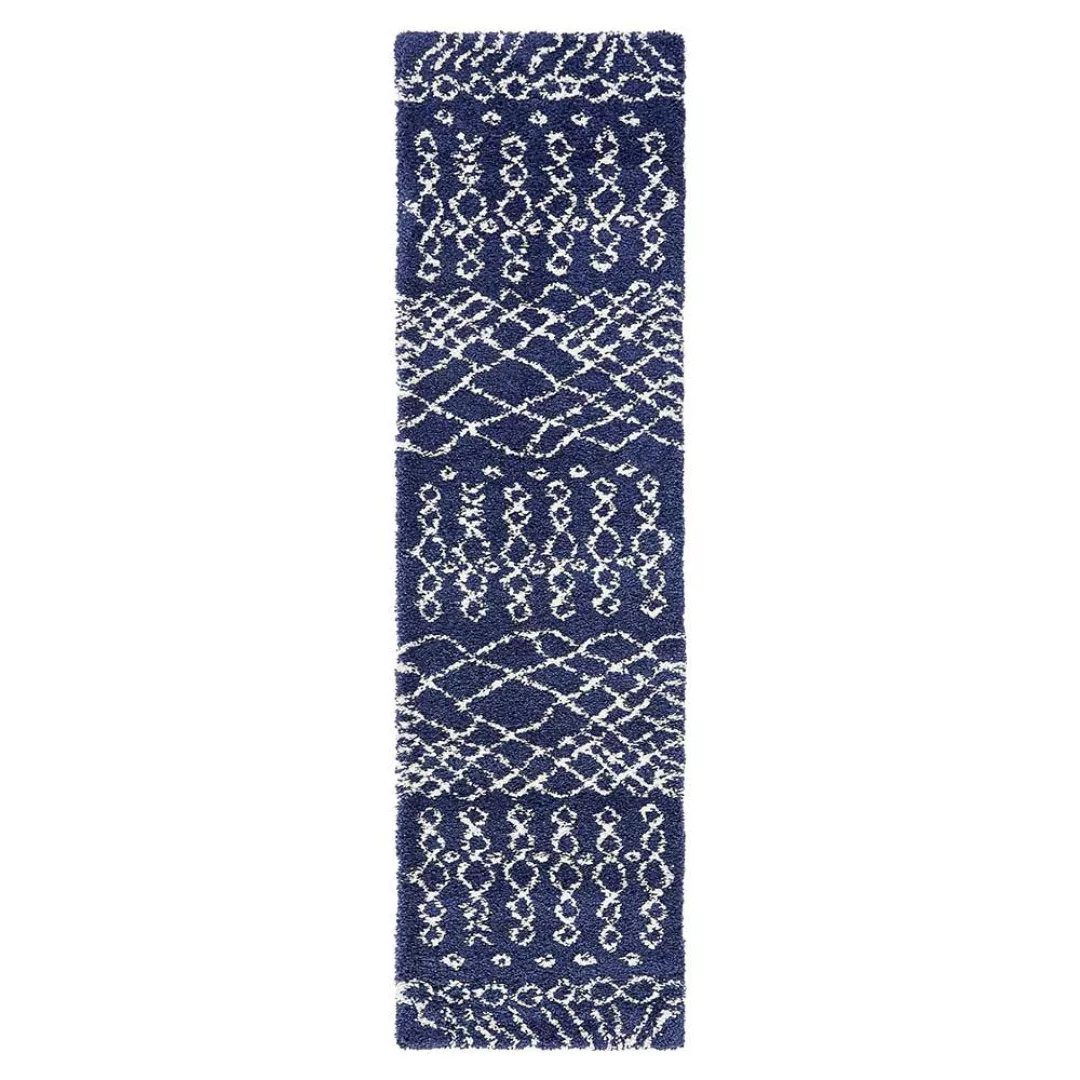 Blauer Shaggy Teppich im Skandi Design Muster in Cremefarben günstig online kaufen