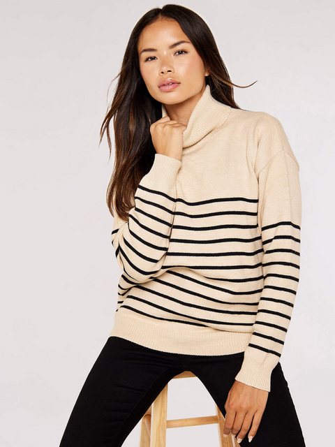 Apricot Rollkragenpullover Oversized Pullover, mit Streifen günstig online kaufen