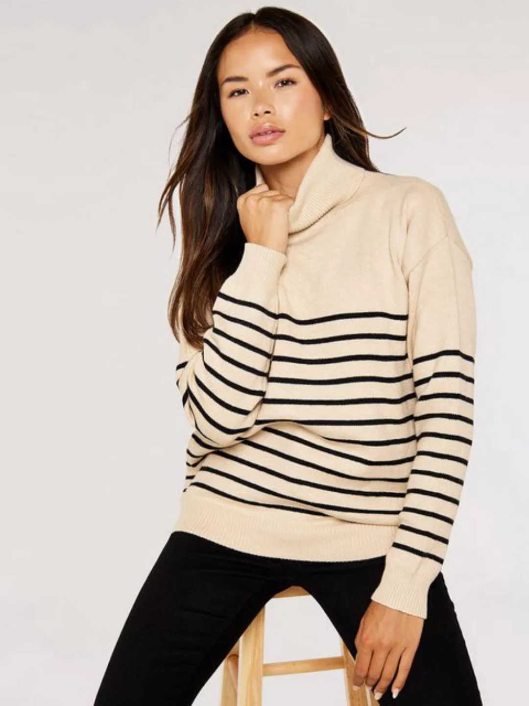 Apricot Rollkragenpullover Oversized Pullover, mit Streifen günstig online kaufen