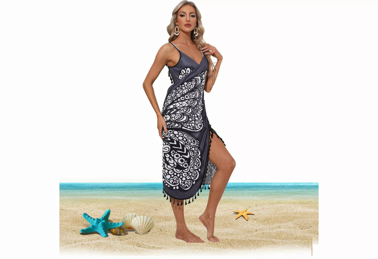 JUBOUEL Strandkleid Bikini Badeanzüge Cover Ups Mode Stil V Ausschnitt Stra günstig online kaufen