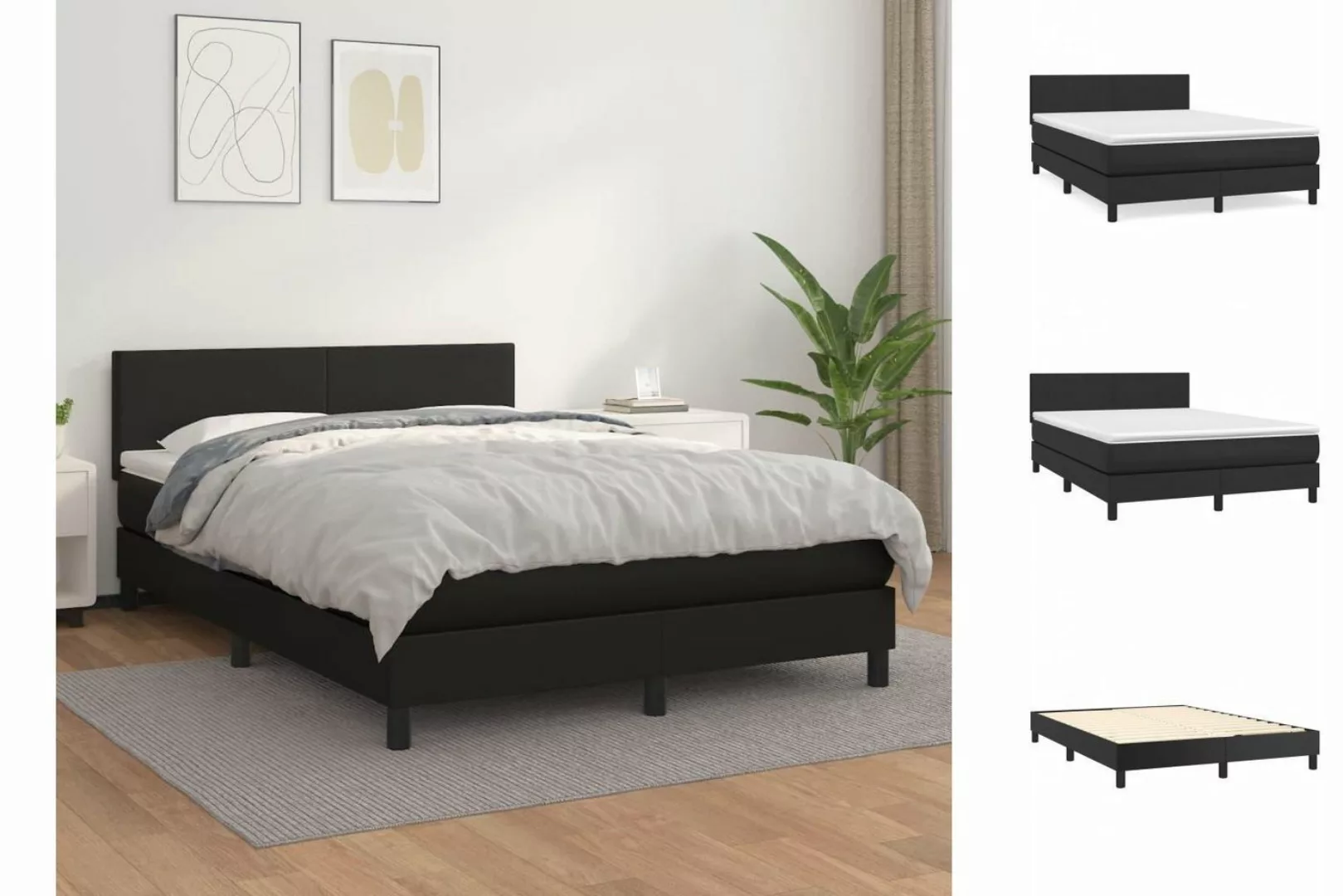 vidaXL Boxspringbett Boxspringbett mit Matratze Schwarz 140x190 cm Kunstled günstig online kaufen