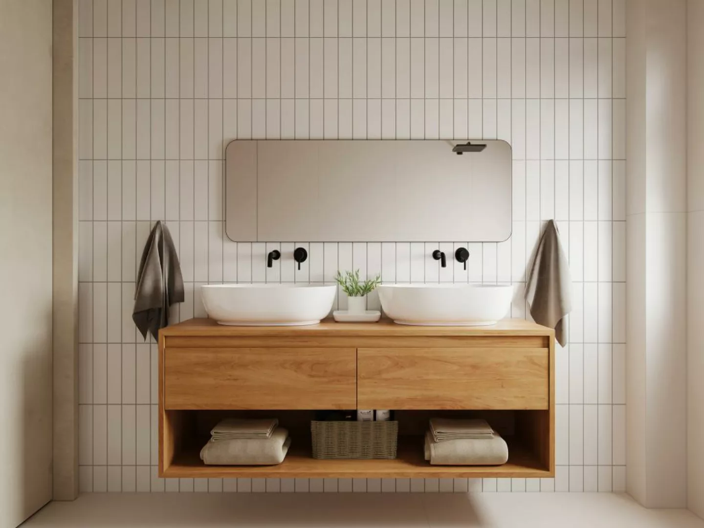 Badezimmerspiegel rechteckig - 140 x 50 cm - Schwarzer Umriss - DEMETRIA günstig online kaufen