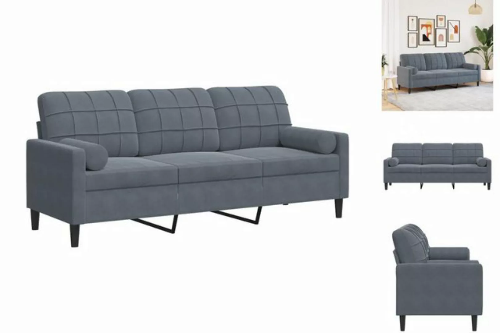 vidaXL Sofa, 3-Sitzer-Sofa mit Zierkissen Dunkelgrau 180 cm Samt günstig online kaufen