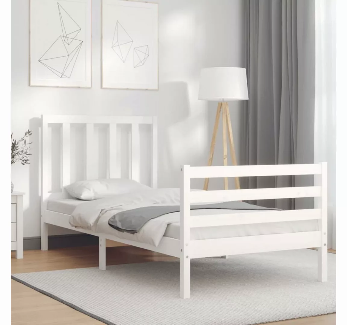 vidaXL Bett Massivholzbett mit Kopfteil Weiß 90x200 cm günstig online kaufen