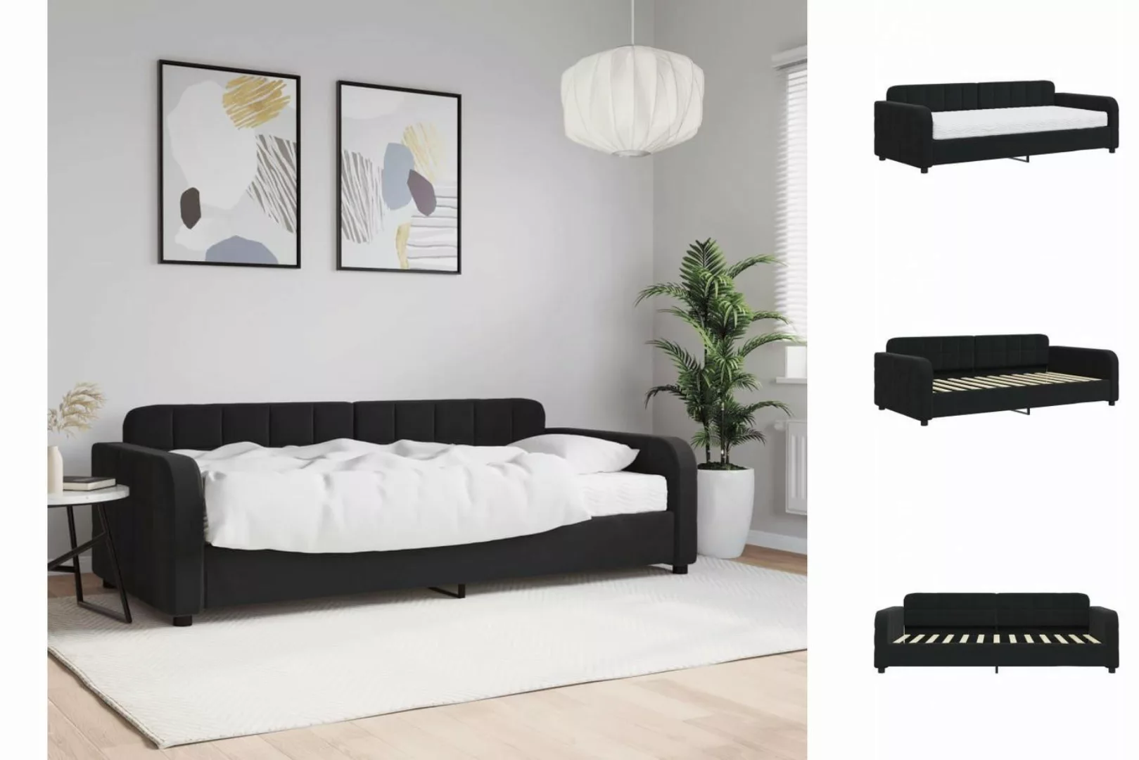 vidaXL Gästebett Gästebett Tagesbett mit Matratze Schwarz 90x200 cm Samt Be günstig online kaufen