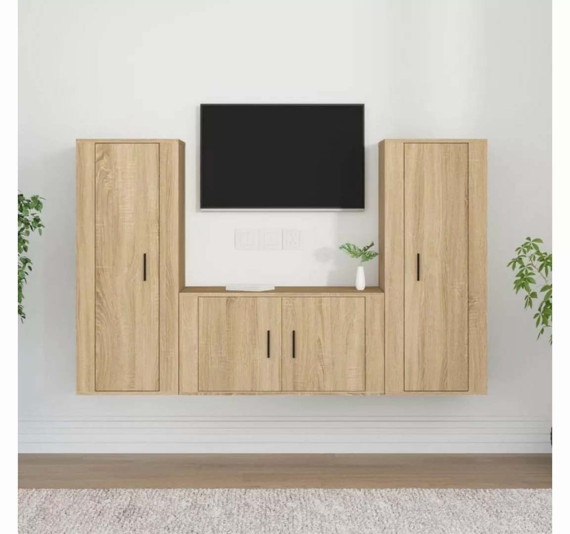 furnicato TV-Schrank 3-tlg. TV-Schrank-Set Sonoma-Eiche Holzwerkstoff günstig online kaufen