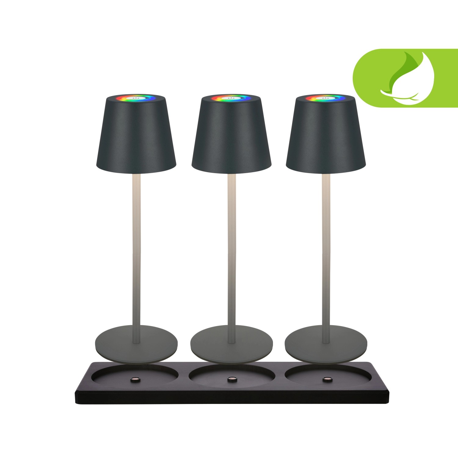 Brilo Akku-Tischleuchte Cilano 3er-Set RGB Dimmbar Touch Schwarz günstig online kaufen