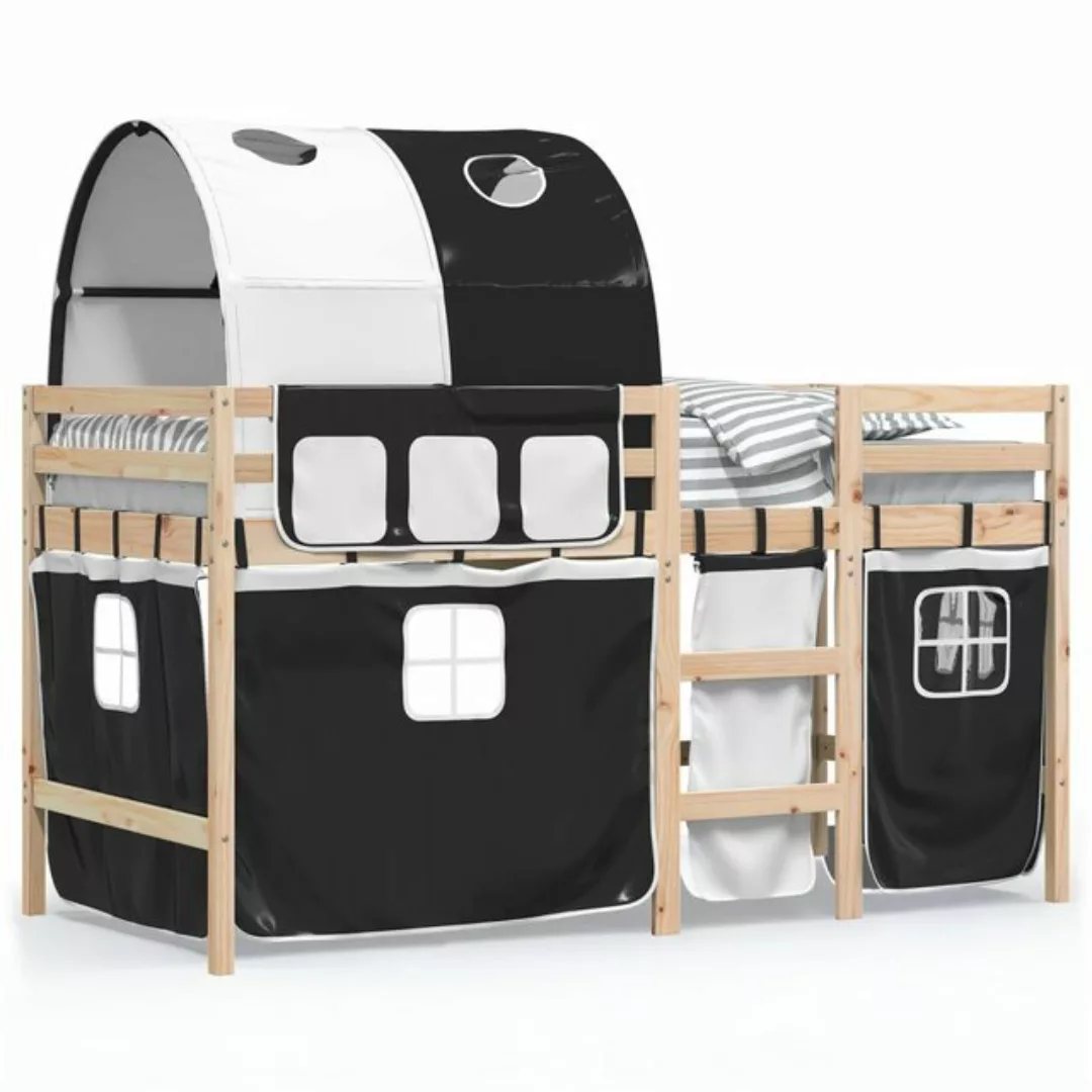 vidaXL Kinderbett Kinderhochbett mit Tunnel Weiß Schwarz 90x200 cm Kiefernh günstig online kaufen