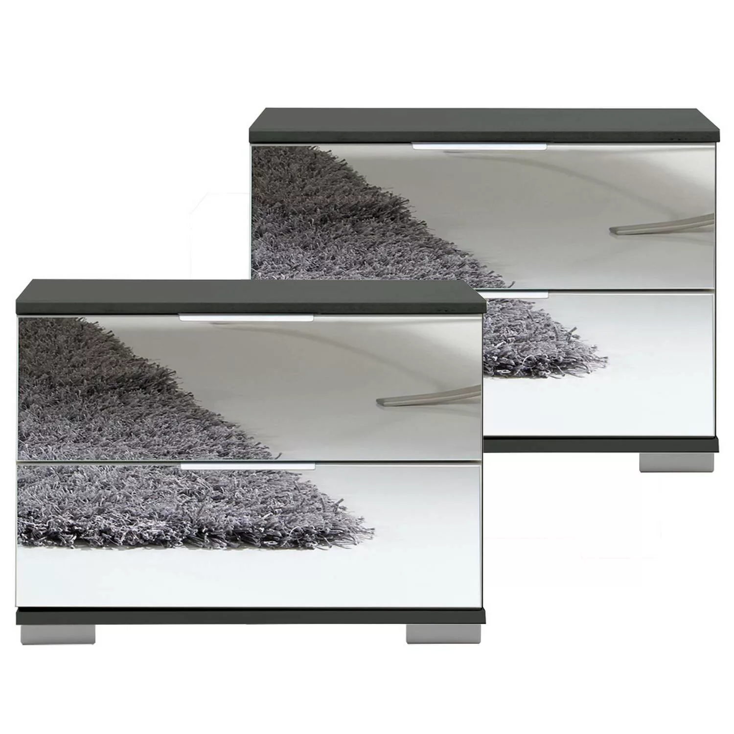 Schlafzimmer 2er Set Nachttisch Nachtschrank in graphit mit Spiegelfront EL günstig online kaufen