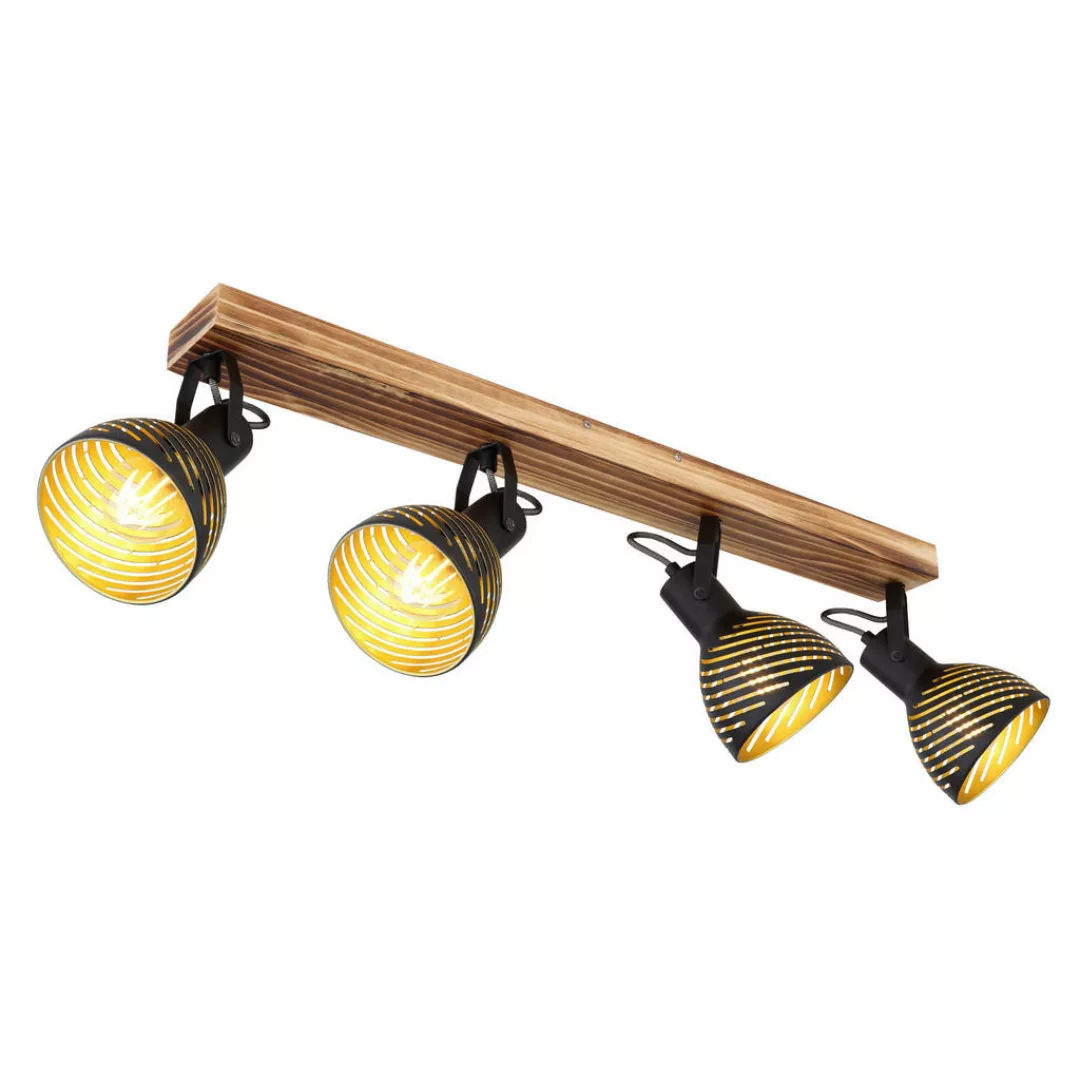 GLOBO Spot dunkelbraun gold Holz B/H/T: ca. 12,5x25x80 cm E27 4 Brennstelle günstig online kaufen