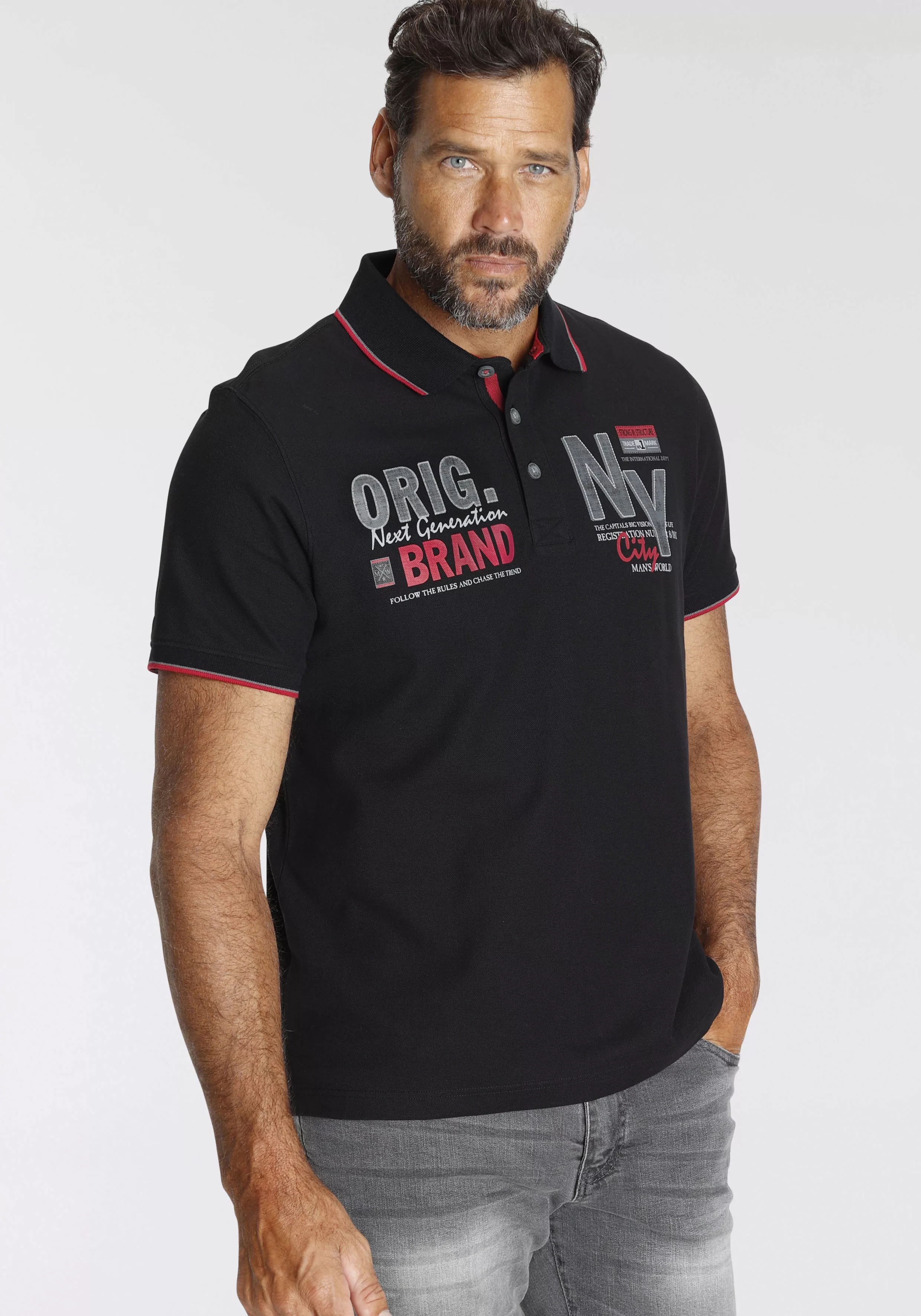 Mans World Poloshirt, mit Brustprint günstig online kaufen