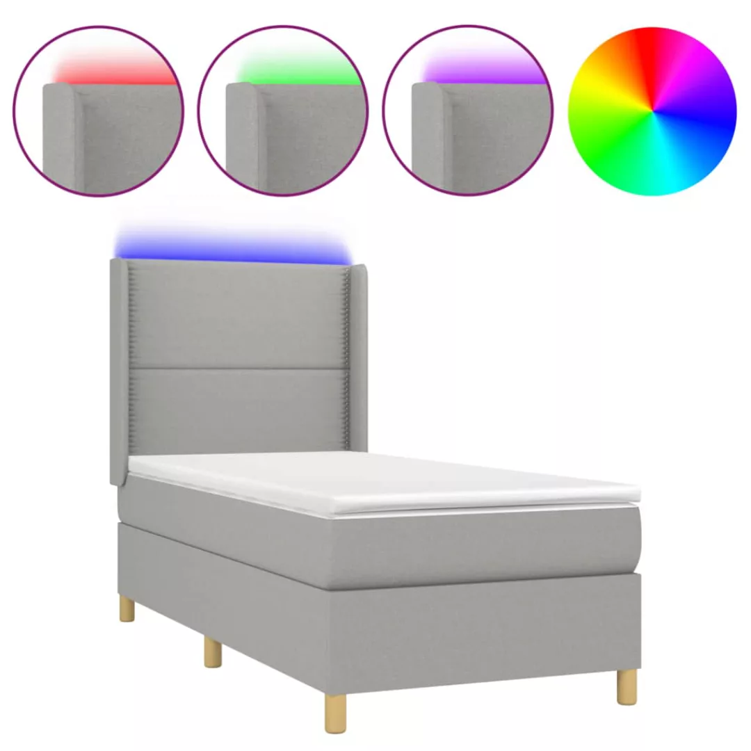 Vidaxl Boxspringbett Mit Matratze & Led Hellgrau 80x200 Cm Stoff günstig online kaufen