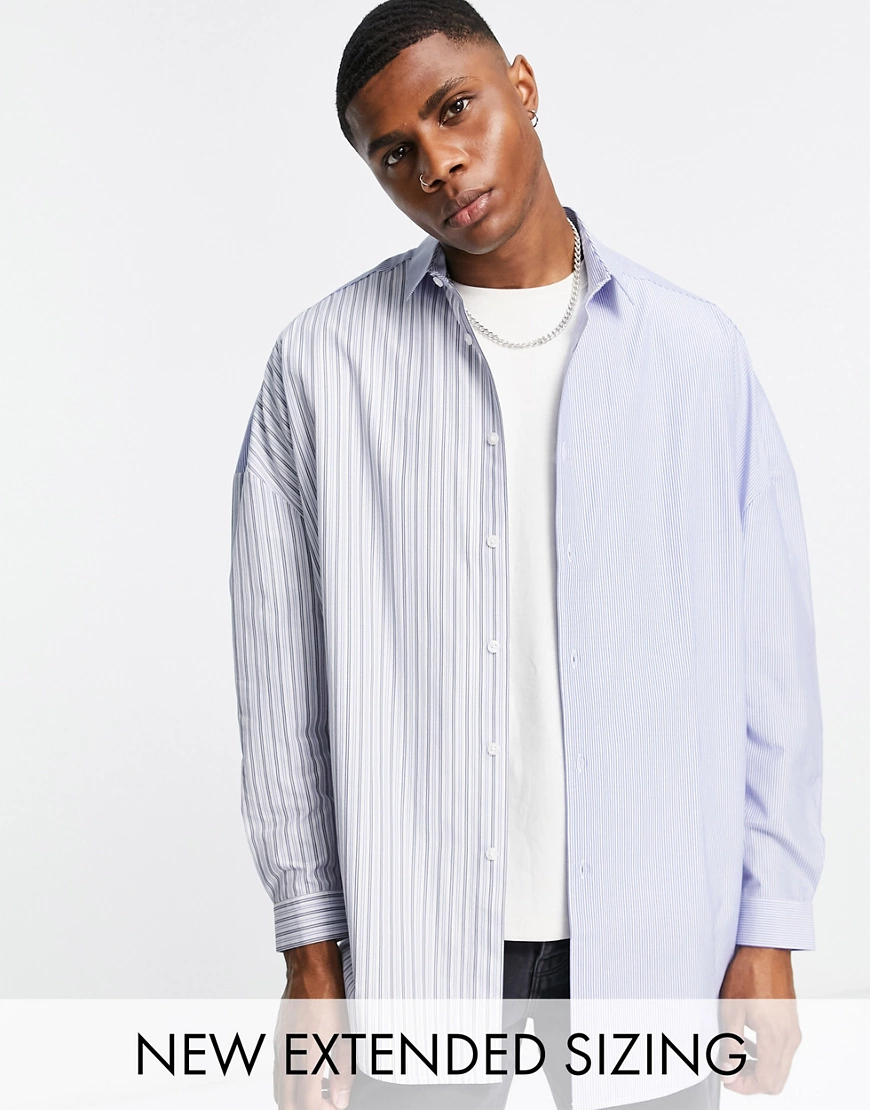 ASOS DESIGN – Oversize-Hemd im Stil der 90er mit geteiltem Patchwork-Streif günstig online kaufen