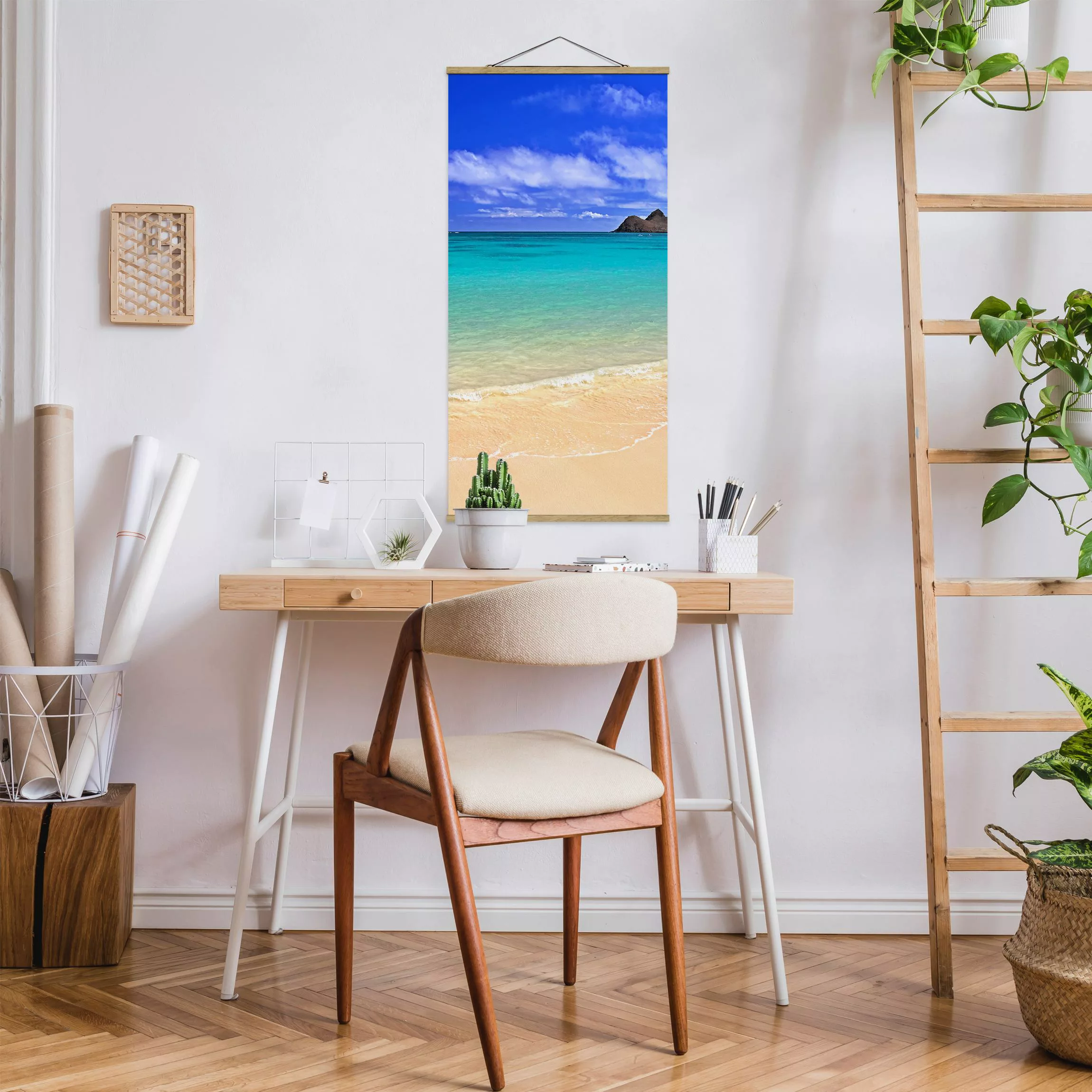 Stoffbild Strand mit Posterleisten - Hochformat Paradise Beach günstig online kaufen