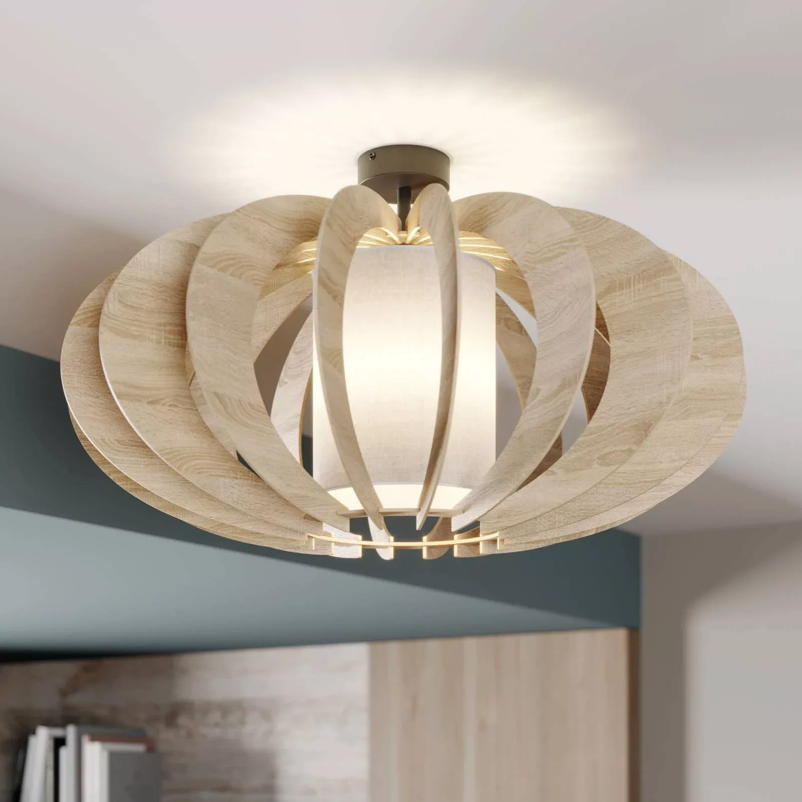 Deckenleuchte Modern A L mit Holz-Lamellen Ø 60 cm günstig online kaufen