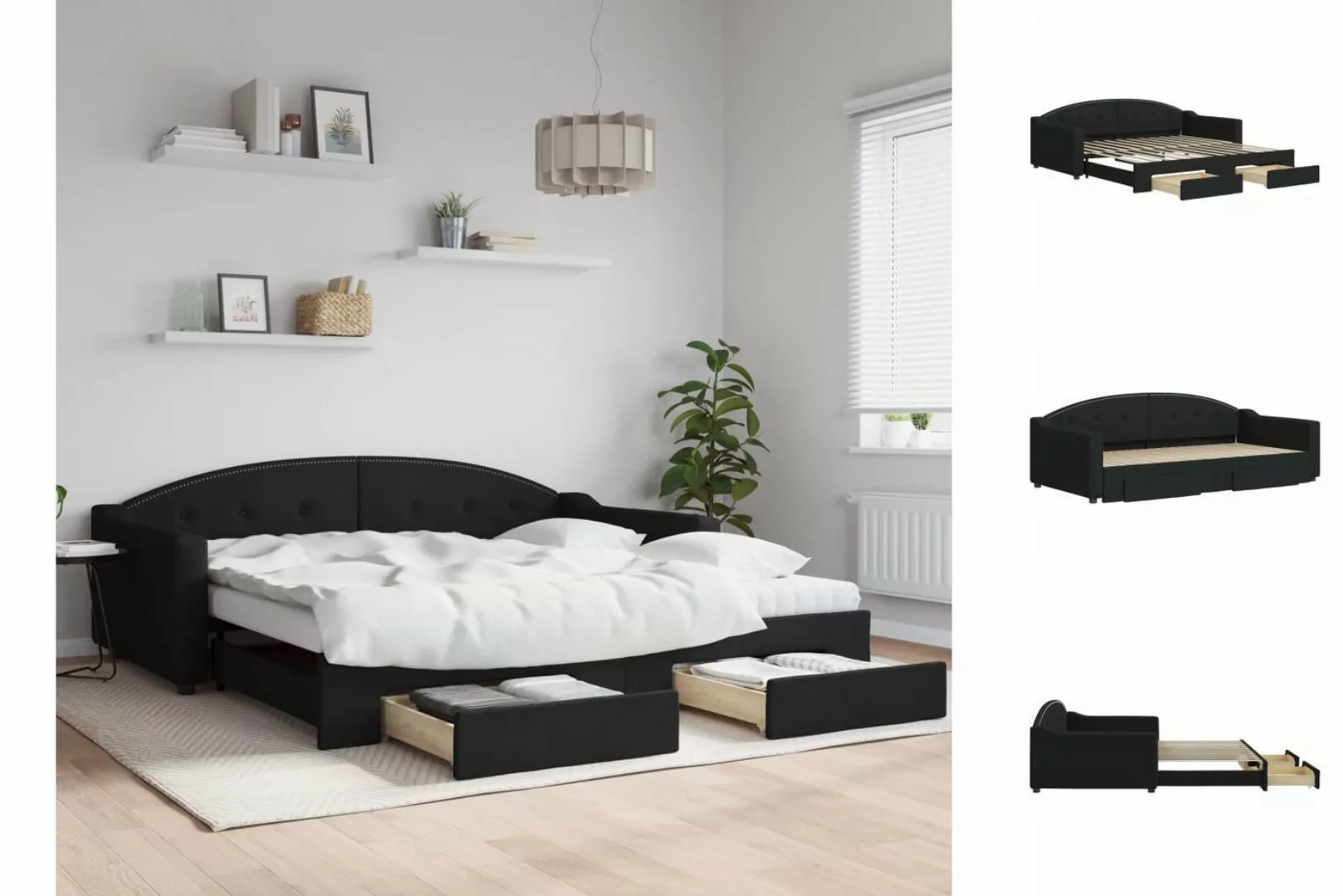 vidaXL Gästebett Gästebett Tagesbett Ausziehbar mit Schubladen Schwarz 100x günstig online kaufen