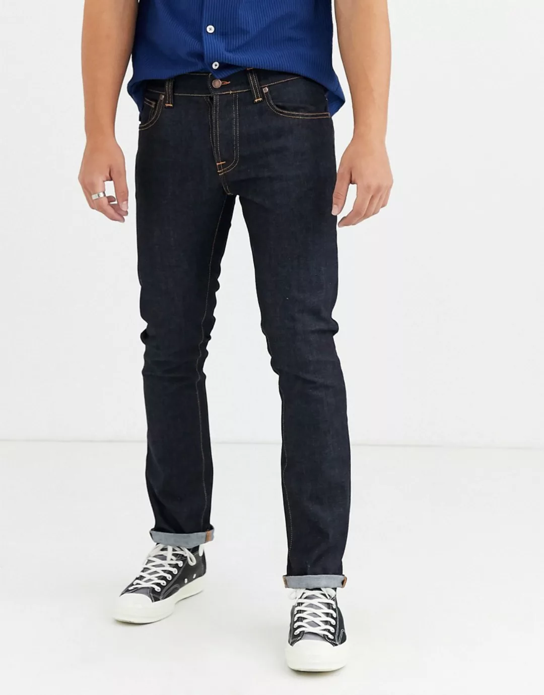 Nudie Jeans Co – Grim Tim – Schmale, gerade geschnittene Jeans in marinebla günstig online kaufen