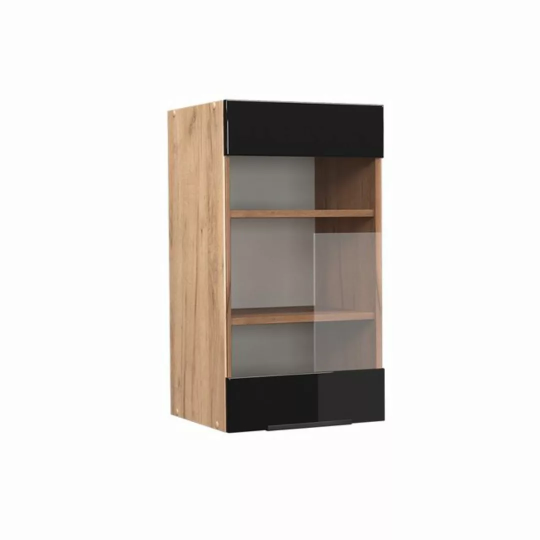 Vicco Glashängeschrank Hängeglassschrank 40cm Schwarz/Eiche günstig online kaufen