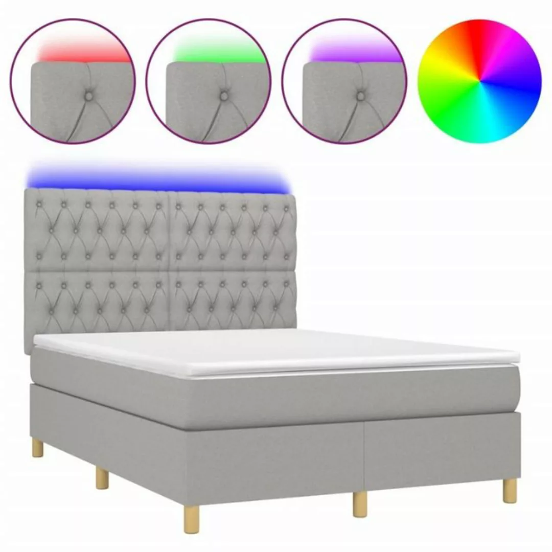 vidaXL Bettgestell Boxspringbett mit Matratze LED Hellgrau 140x190 cm Stoff günstig online kaufen