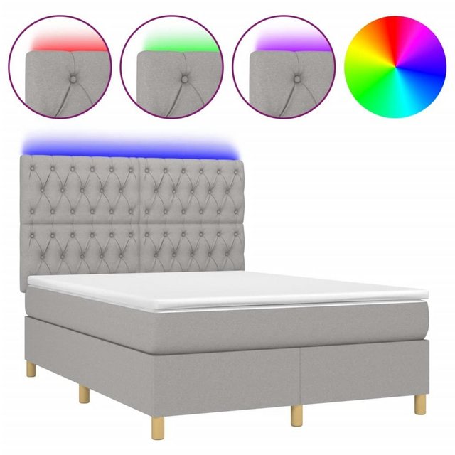 vidaXL Boxspringbett Boxspringbett mit Matratze LED Hellgrau 140x190 cm Sto günstig online kaufen