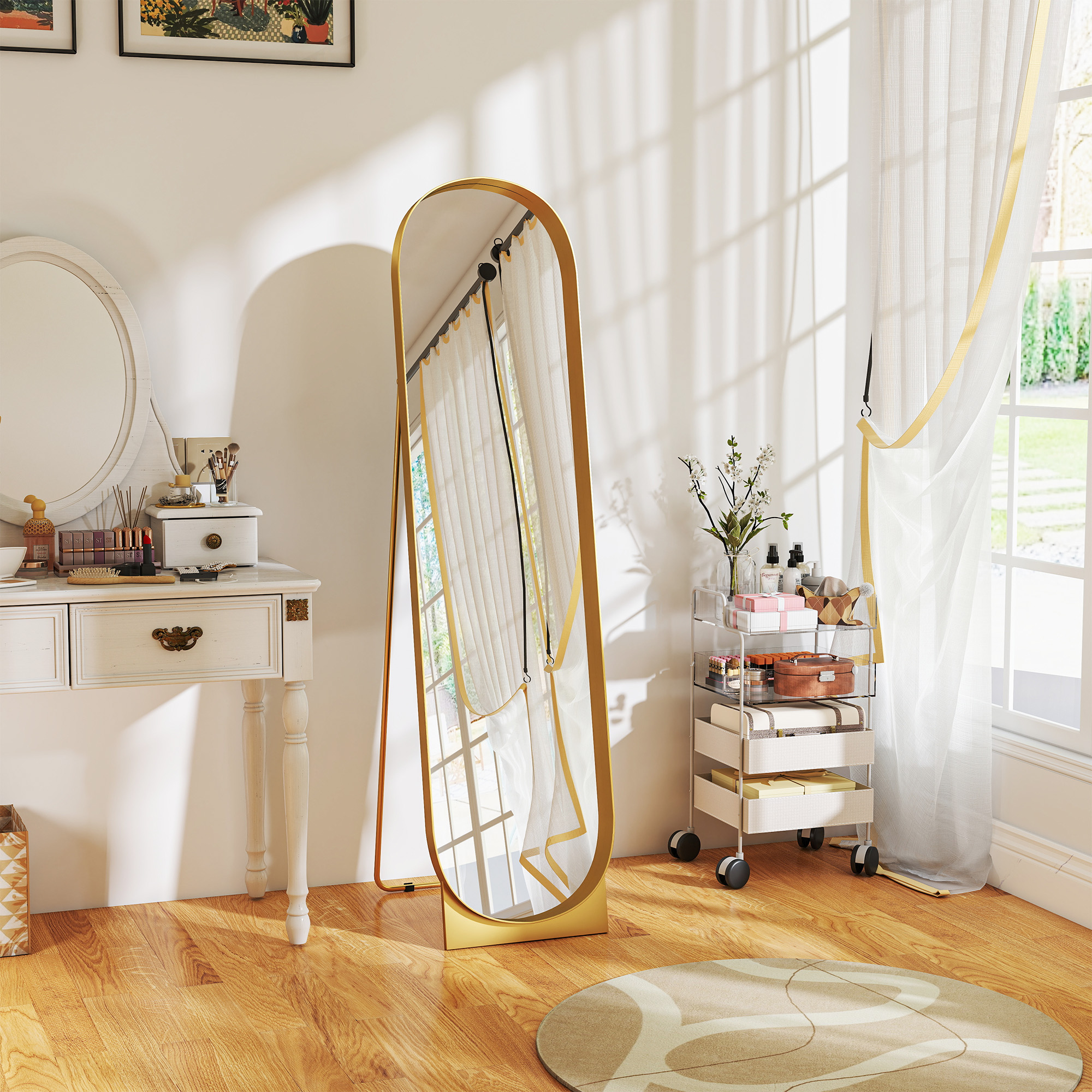 HOMCOM Bodenstehender Arched Spiegel 40 x 160 cm, großer Spiegel mit Metall günstig online kaufen