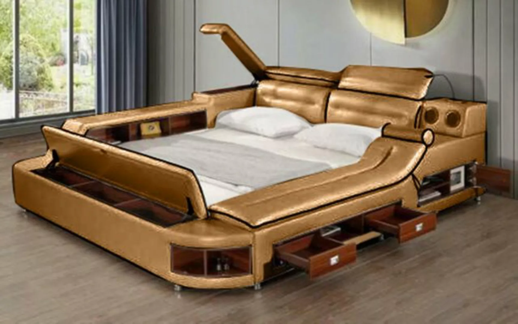JVmoebel Bett Luxus Bett Leder Betten 180x200 Multifunktion Schlafzimmer So günstig online kaufen