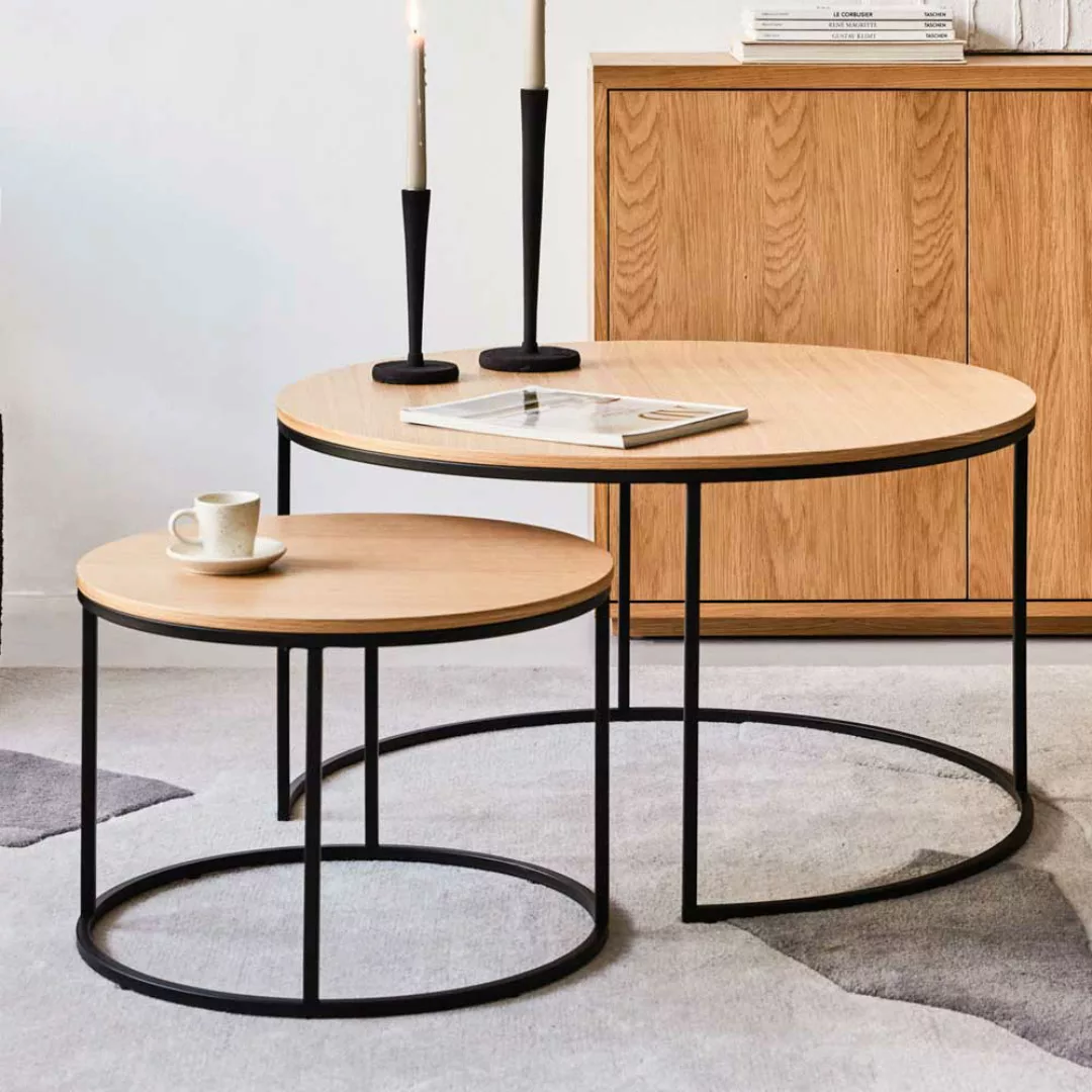 Salontisch Set im Skandi Design runder Tischplatte (zweiteilig) günstig online kaufen
