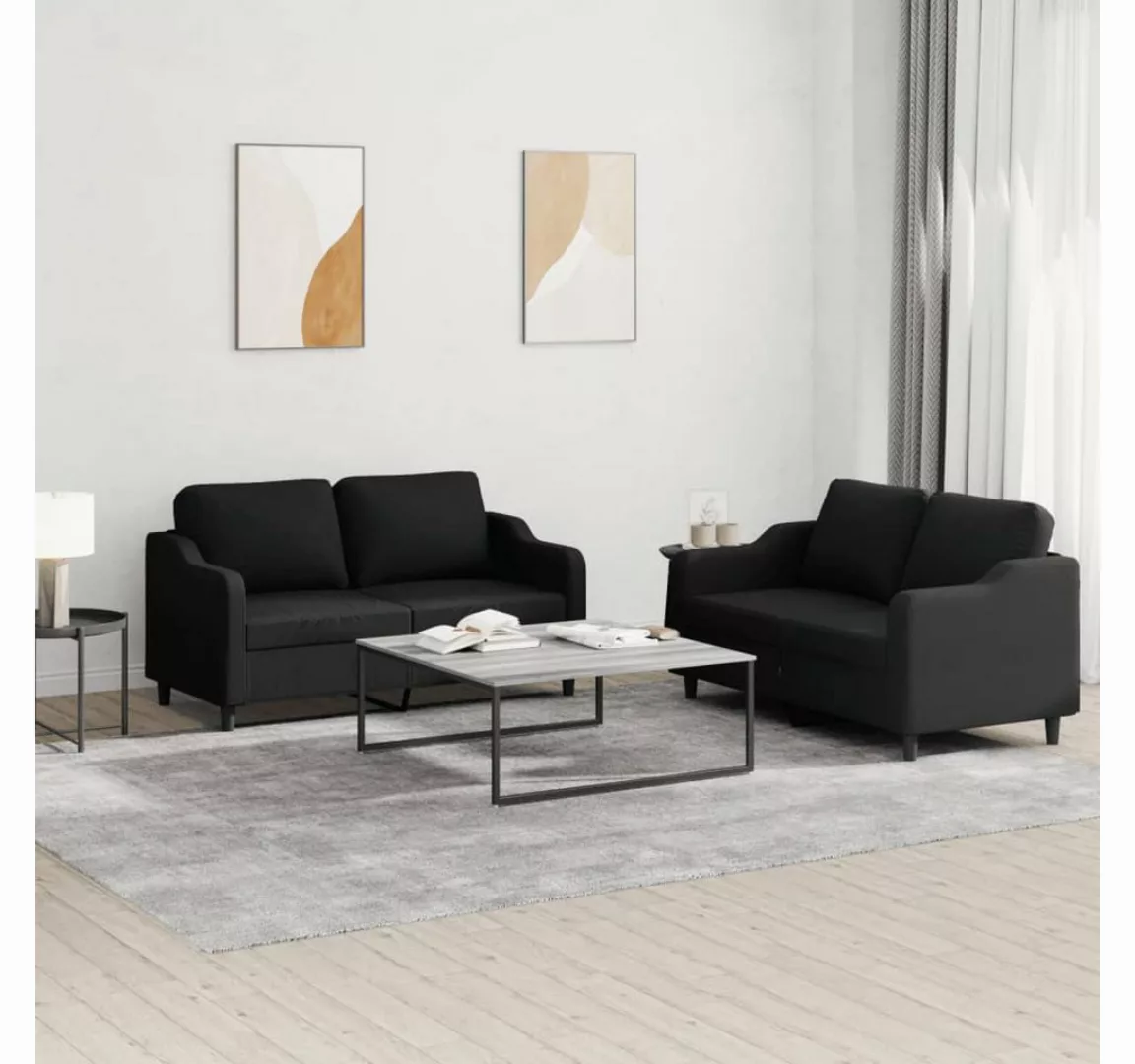 vidaXL Sofa Sofagarnitur Set mit Kissen Stoff, 2-tlg., Schwarz günstig online kaufen