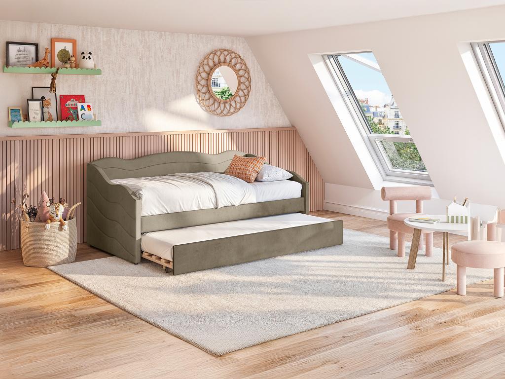 Ausziehbett 2 x 90 x 190 cm - Samt - Beige - LENVIA günstig online kaufen