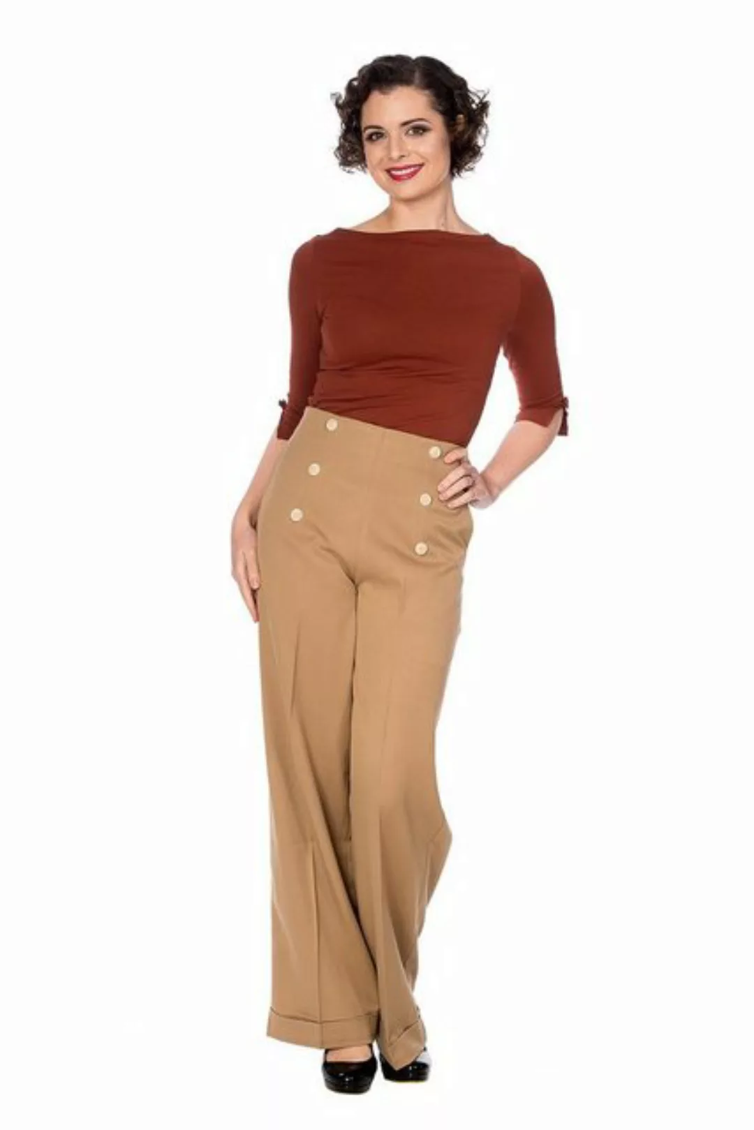 Banned Marlene-Hose Retro Adventures Ahead Tan Braun Vintage Trousers 40er günstig online kaufen