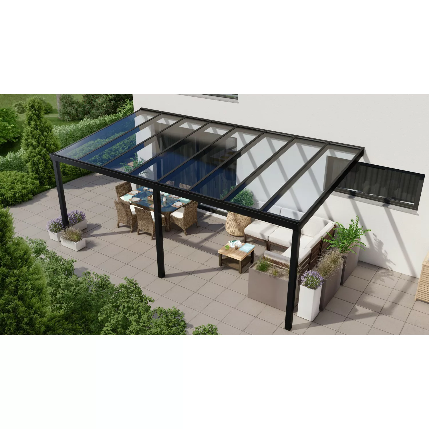 Terrassenüberdachung Professional 600 cm x 350 cm Schwarz Struktur Glas günstig online kaufen