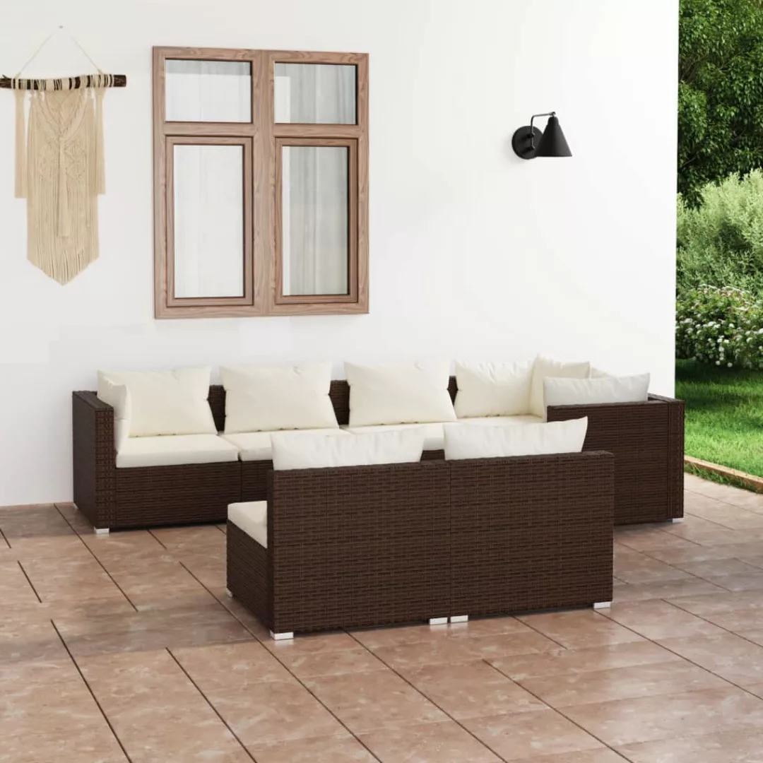 Vidaxl 7-tlg. Garten-lounge-set Mit Kissen Braun Poly Rattan günstig online kaufen