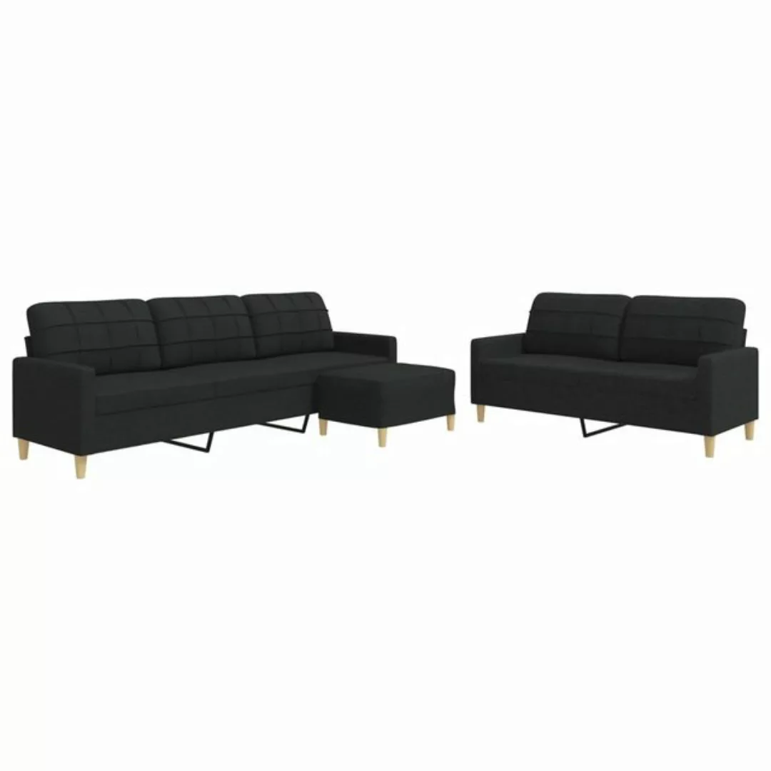 vidaXL Sofa 3-tlg. Sofagarnitur mit Fußhocker Schwarz Stoff günstig online kaufen