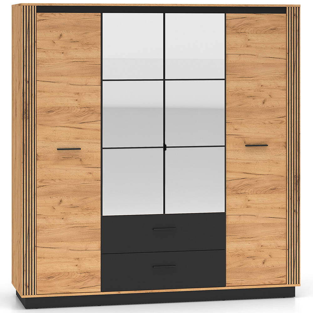 Kleiderschrank 200 cm breit 4 Türig modern in Eiche mit schwarz URBANIA-131 günstig online kaufen