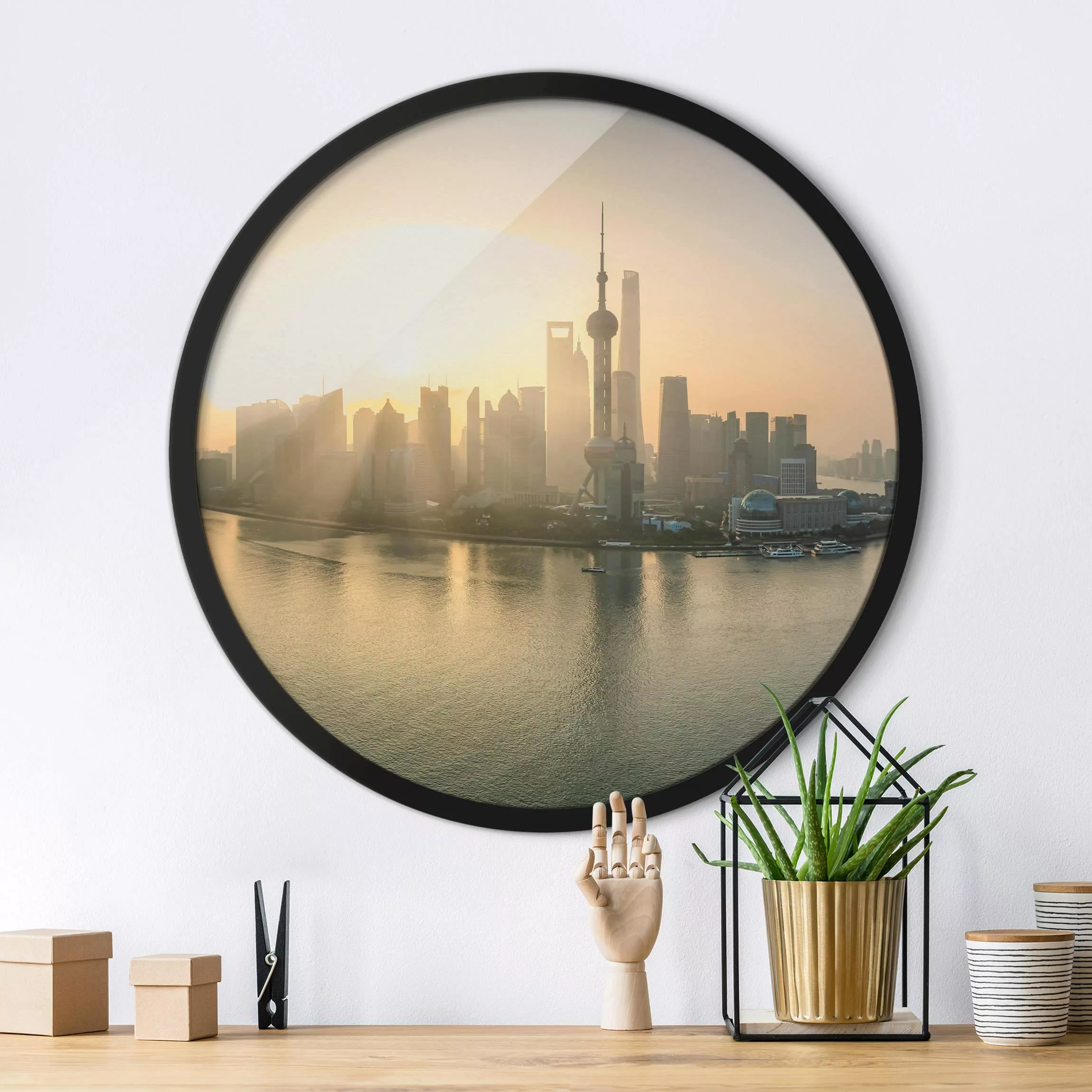 Rundes Gerahmtes Bild Pudong bei Sonnenaufgang günstig online kaufen