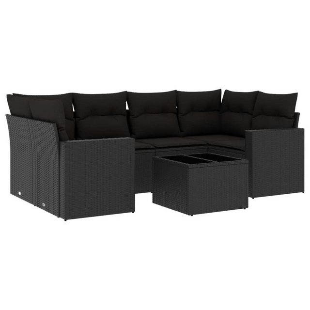 vidaXL Sofaelement 7-tlg. Garten-Sofagarnitur mit Kissen Schwarz Poly Ratta günstig online kaufen