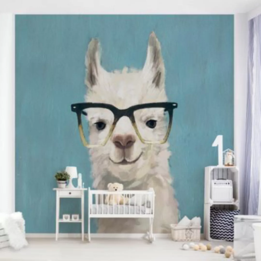 Bilderwelten Kindertapete Lama mit Brille IV weiß Gr. 336 x 336 günstig online kaufen