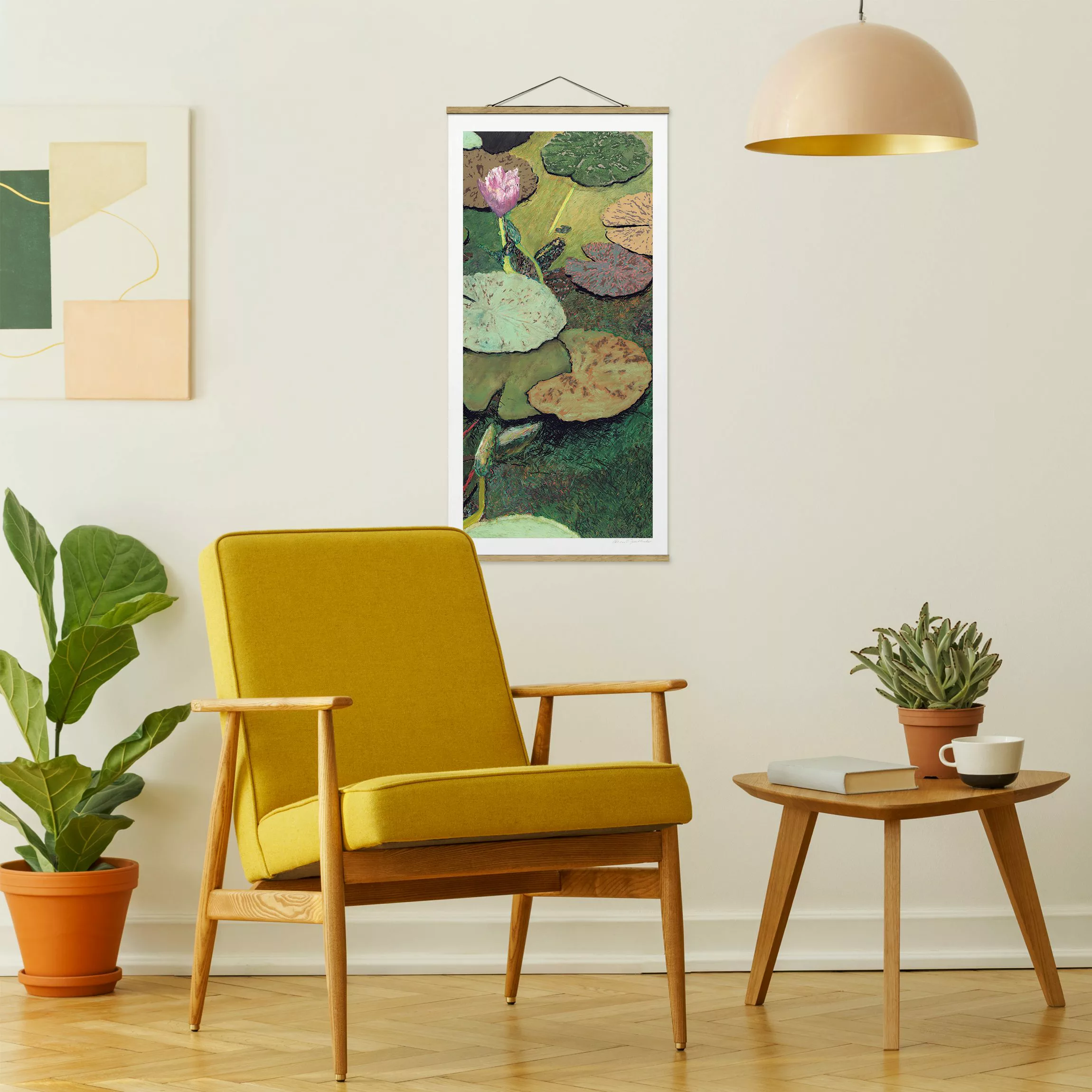 Stoffbild Blumen mit Posterleisten - Hochformat Seerose mit Blättern III günstig online kaufen