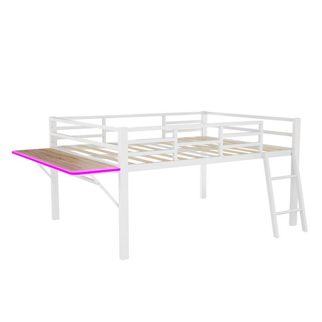 Gotagee Hochbett Metallbett Flachbett 140x200cm LED Einzelbett Schreibtisch günstig online kaufen