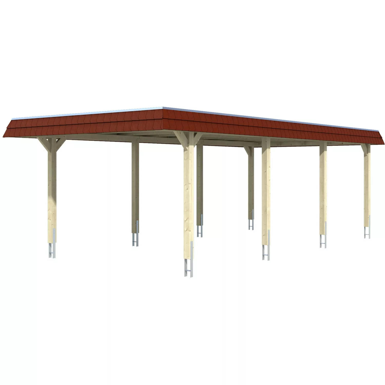 Skan Holz Carport Wendland Weiß 409 x 870 cm Alu-Dach Blende Rot günstig online kaufen